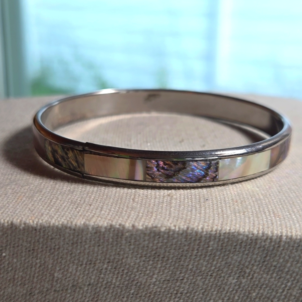 Abalone & Mother Of Pearl Bangle Bracelet - Picture 3 of 5